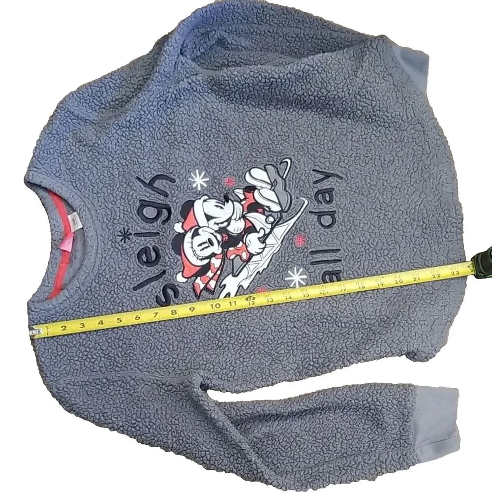 Disney Girls Mickey Minnie Mouse Sleigh All Day Gray Sherpa Holiday Sweater 14